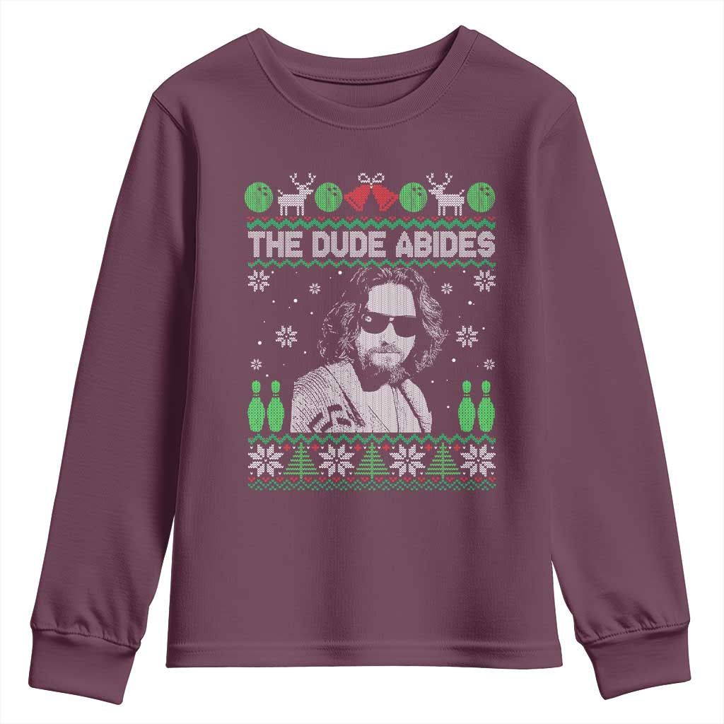 The Dude Abides Christmas Bowling Youth Sweatshirt Funny Bowling Movie TS11 Maroon Print Your Wear