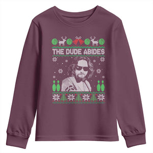 The Dude Abides Christmas Bowling Youth Sweatshirt Funny Bowling Movie TS11 Maroon Print Your Wear
