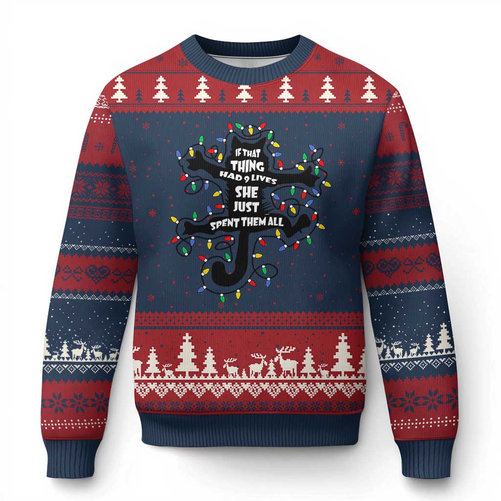 Christmas Movie Fried Pussy Cat Ugly Christmas Sweater If That Thing Had 9 Lives She Just Spent Them All TS11 Navy Red Print Your Wear
