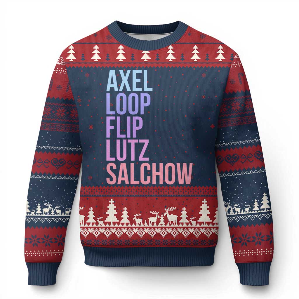 Figure Skating Lovers Ugly Christmas Sweater Funny Axel Loop Flip Lutz Salchow TS11 Navy Red Print Your Wear