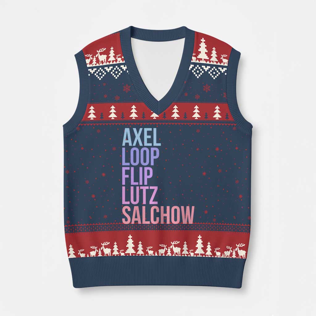 Figure Skating Lovers V-Neck Knit Sweater Vest Funny Axel Loop Flip Lutz Salchow TS11 Navy Red Print Your Wear