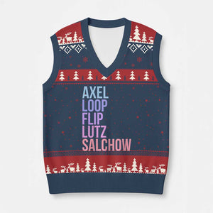 Figure Skating Lovers V-Neck Knit Sweater Vest Funny Axel Loop Flip Lutz Salchow TS11 Navy Red Print Your Wear