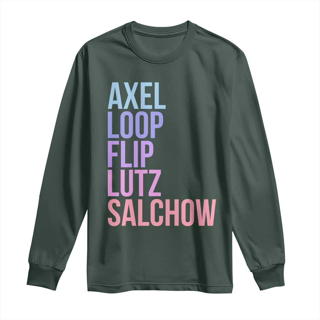 Figure Skating Lovers Long Sleeve Shirt Funny Axel Loop Flip Lutz Salchow TS11 Dark Forest Green Print Your Wear