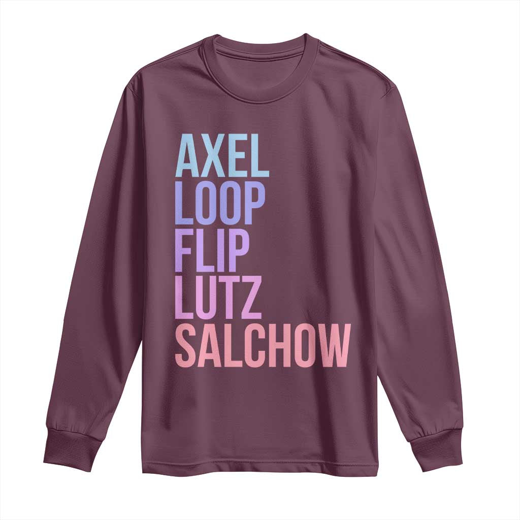 Figure Skating Lovers Long Sleeve Shirt Funny Axel Loop Flip Lutz Salchow TS11 Maroon Print Your Wear