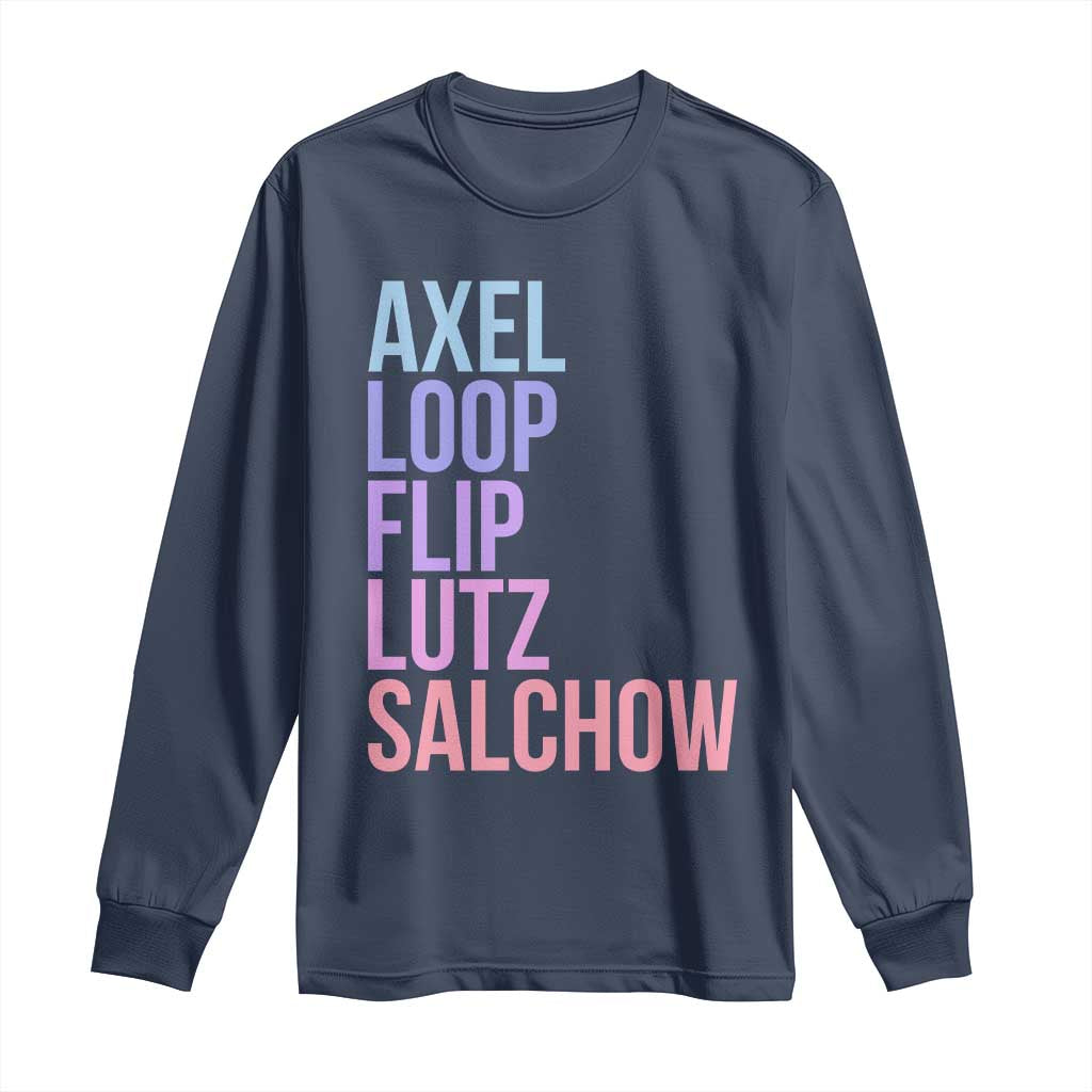 Figure Skating Lovers Long Sleeve Shirt Funny Axel Loop Flip Lutz Salchow TS11 Navy Print Your Wear
