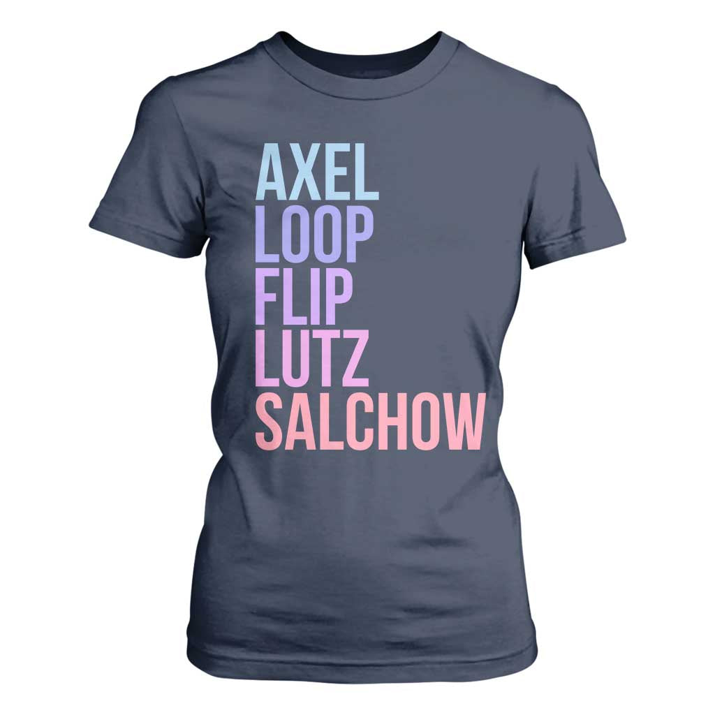 Figure Skating Lovers T Shirt For Women Funny Axel Loop Flip Lutz Salchow TS11 Navy Print Your Wear