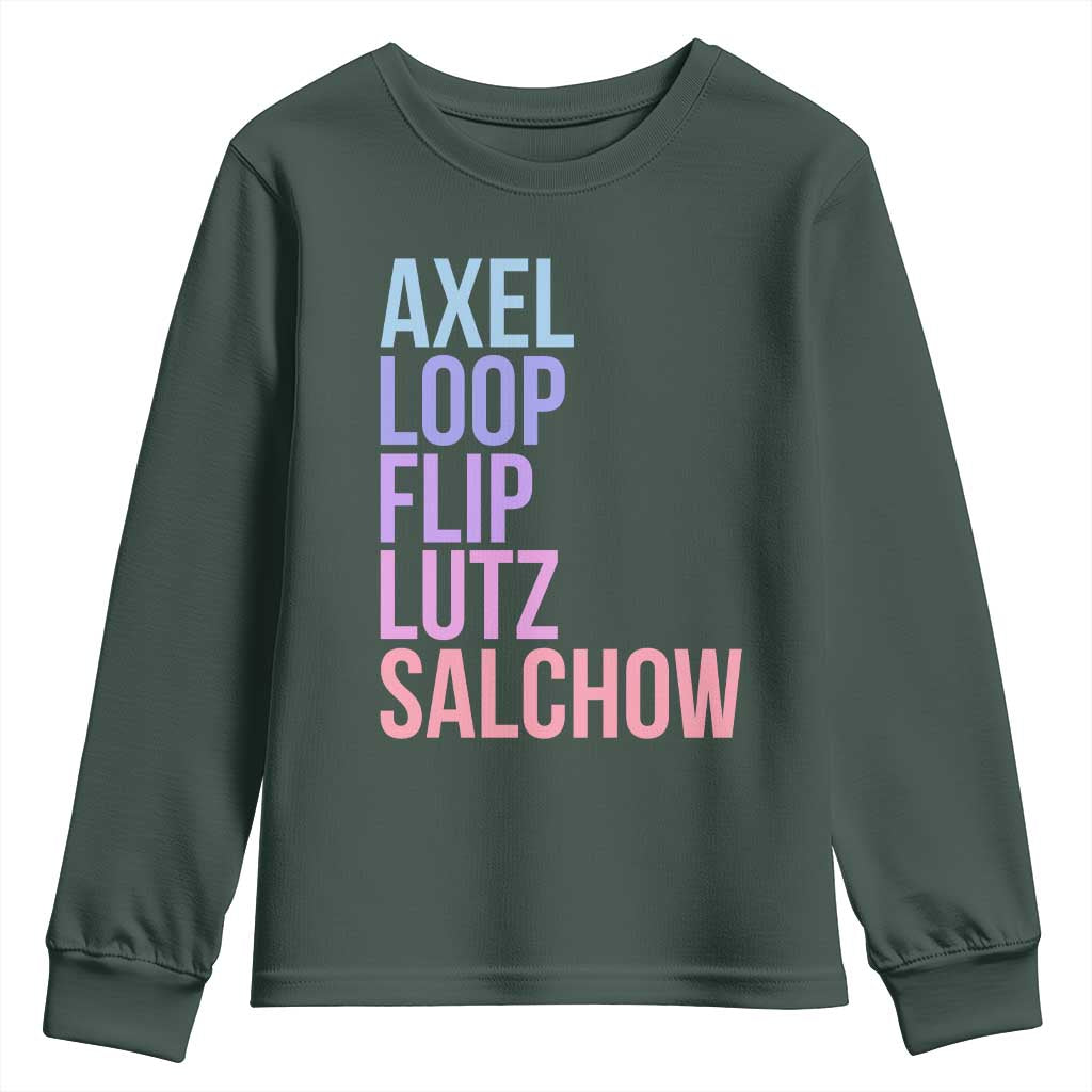 Figure Skating Lovers Youth Sweatshirt Funny Axel Loop Flip Lutz Salchow TS11 Dark Forest Green Print Your Wear