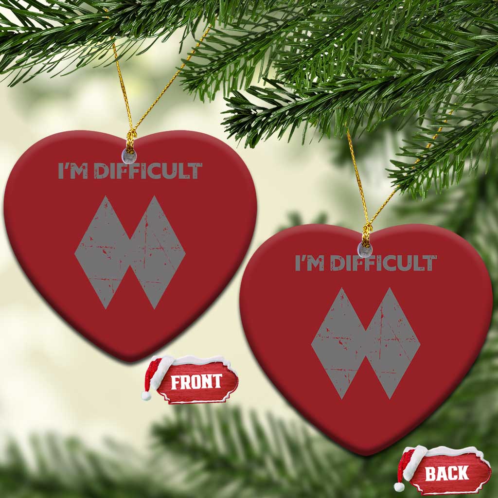 Funny Ski Snowboard Christmas Ornament I'm Difficult Double Black Diamonds TS11 Heart Red Print Your Wear