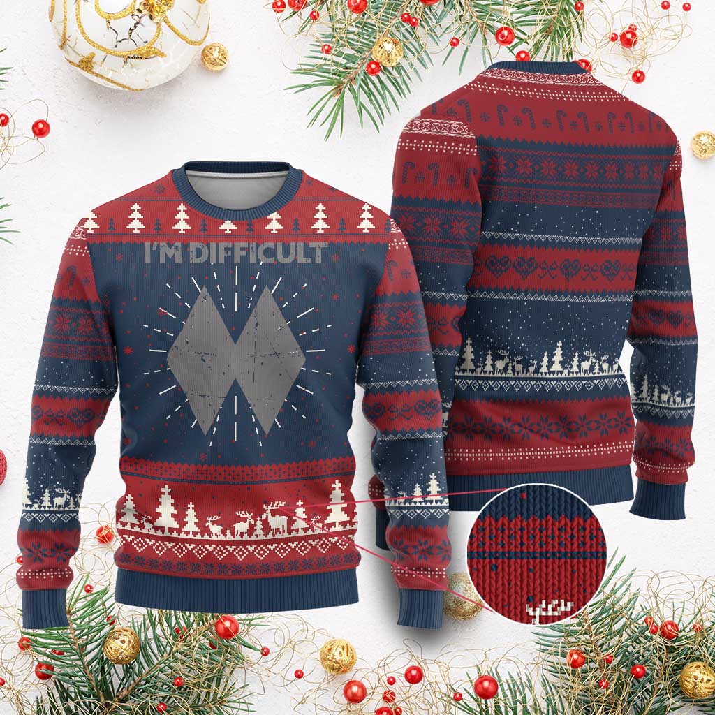 Funny Ski Snowboard Ugly Christmas Sweater I'm Difficult Double Black Diamonds TS11 Burgundy Print Your Wear