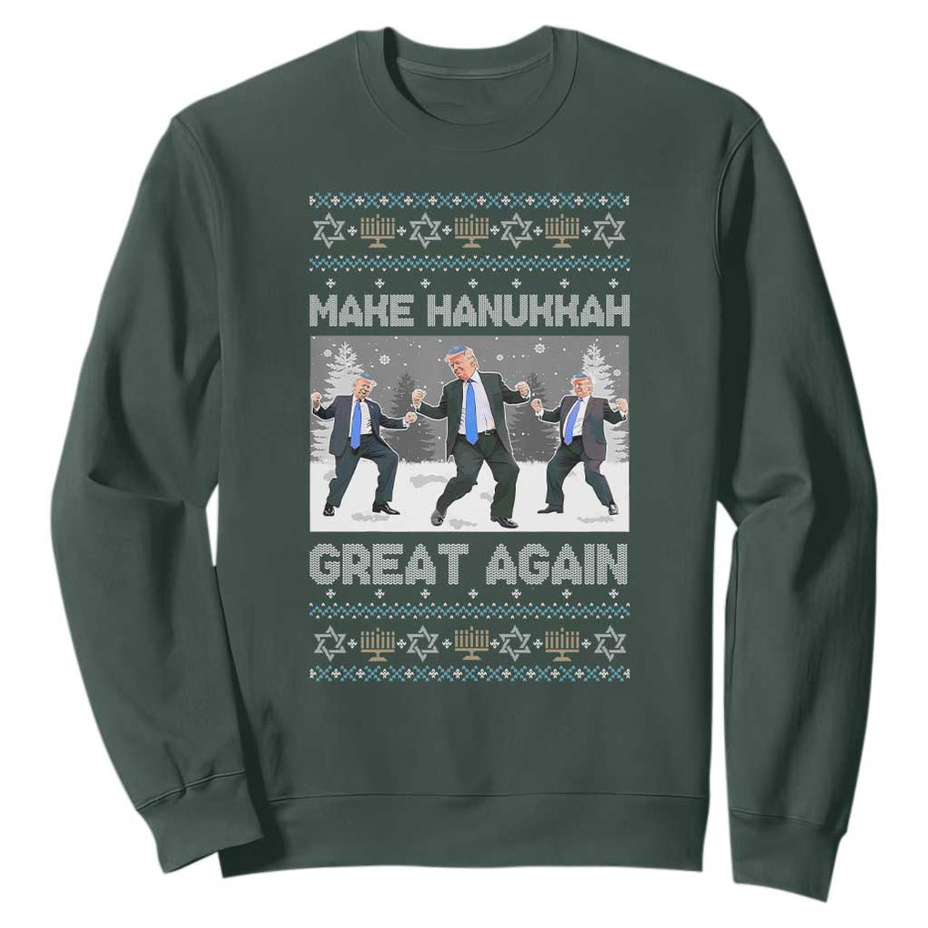 Funny Make Hanukkah Great Again Trump Sweatshirt Menorah David Stars TS11 Dark Forest Green Print Your Wear