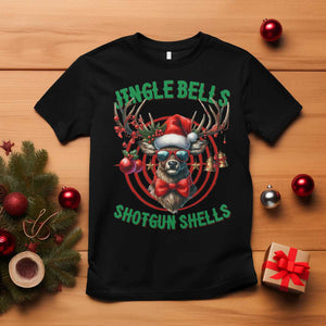 Funny Christmas Hunting T Shirt Jingle Bells Shotgun Shells Santa Deer TS11 Black Print Your Wear