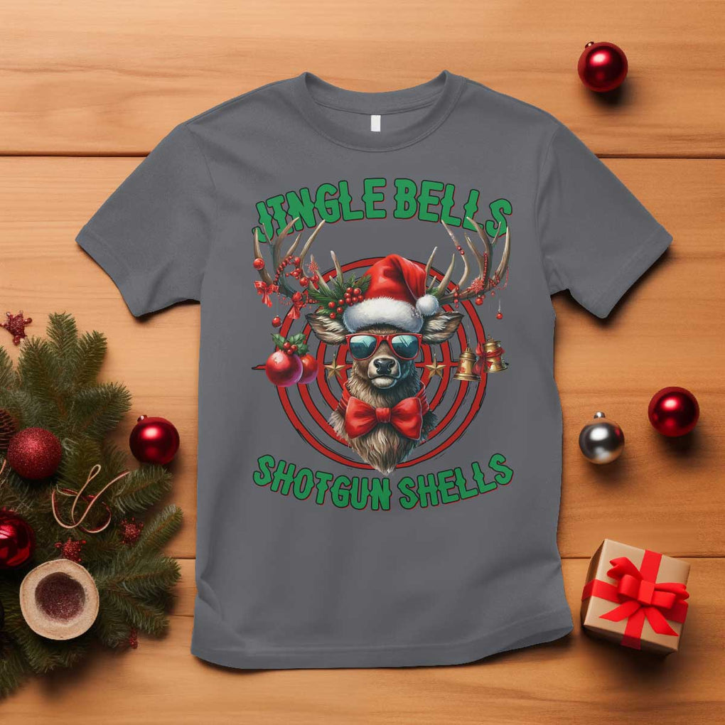 Funny Christmas Hunting T Shirt Jingle Bells Shotgun Shells Santa Deer TS11 Charcoal Print Your Wear