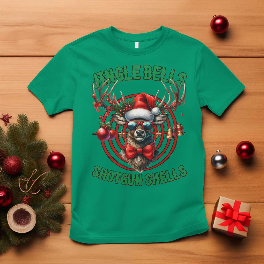 Funny Christmas Hunting T Shirt Jingle Bells Shotgun Shells Santa Deer TS11 Irish Green Print Your Wear