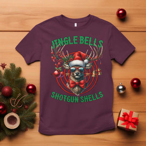 Funny Christmas Hunting T Shirt Jingle Bells Shotgun Shells Santa Deer TS11 Maroon Print Your Wear