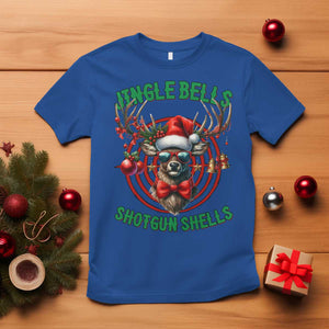Funny Christmas Hunting T Shirt Jingle Bells Shotgun Shells Santa Deer TS11 Royal Blue Print Your Wear
