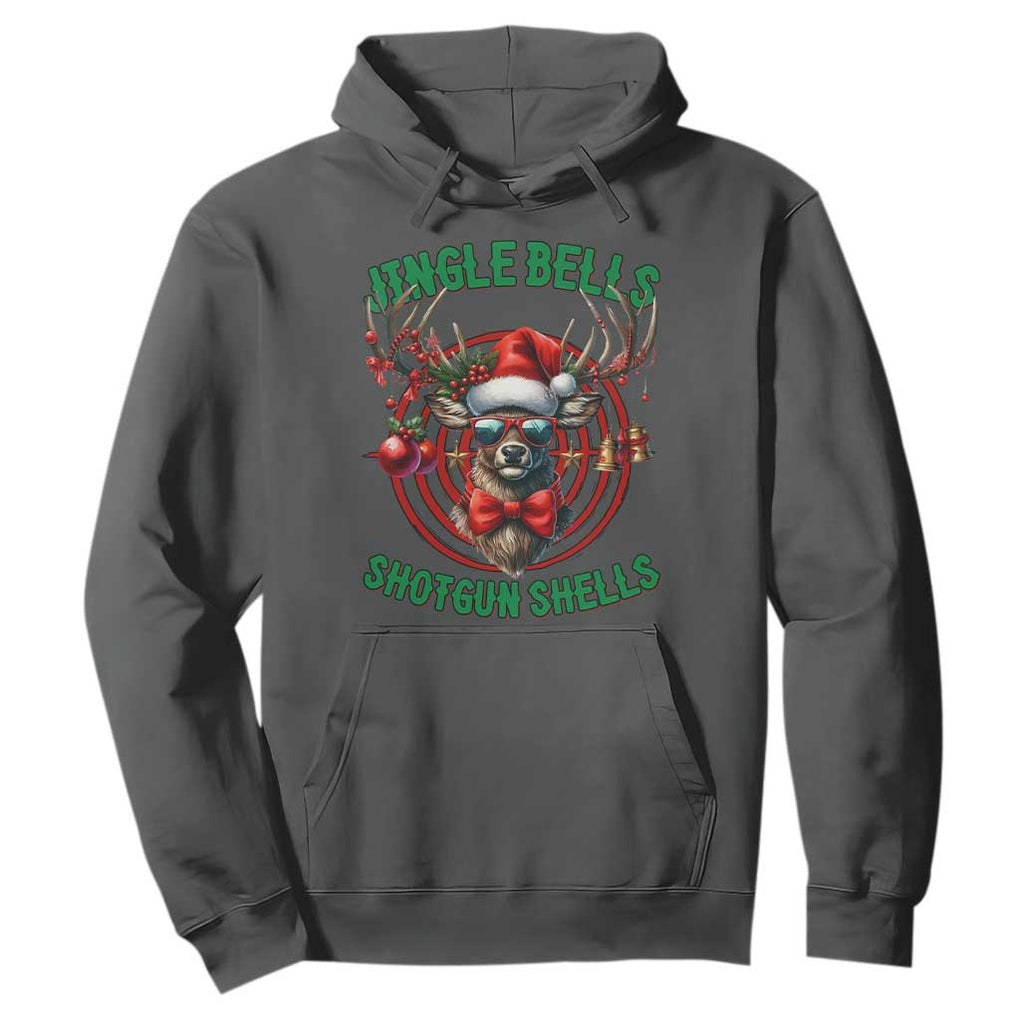 Funny Christmas Hunting Hoodie Jingle Bells Shotgun Shells Santa Deer TS11 Dark Heather Print Your Wear