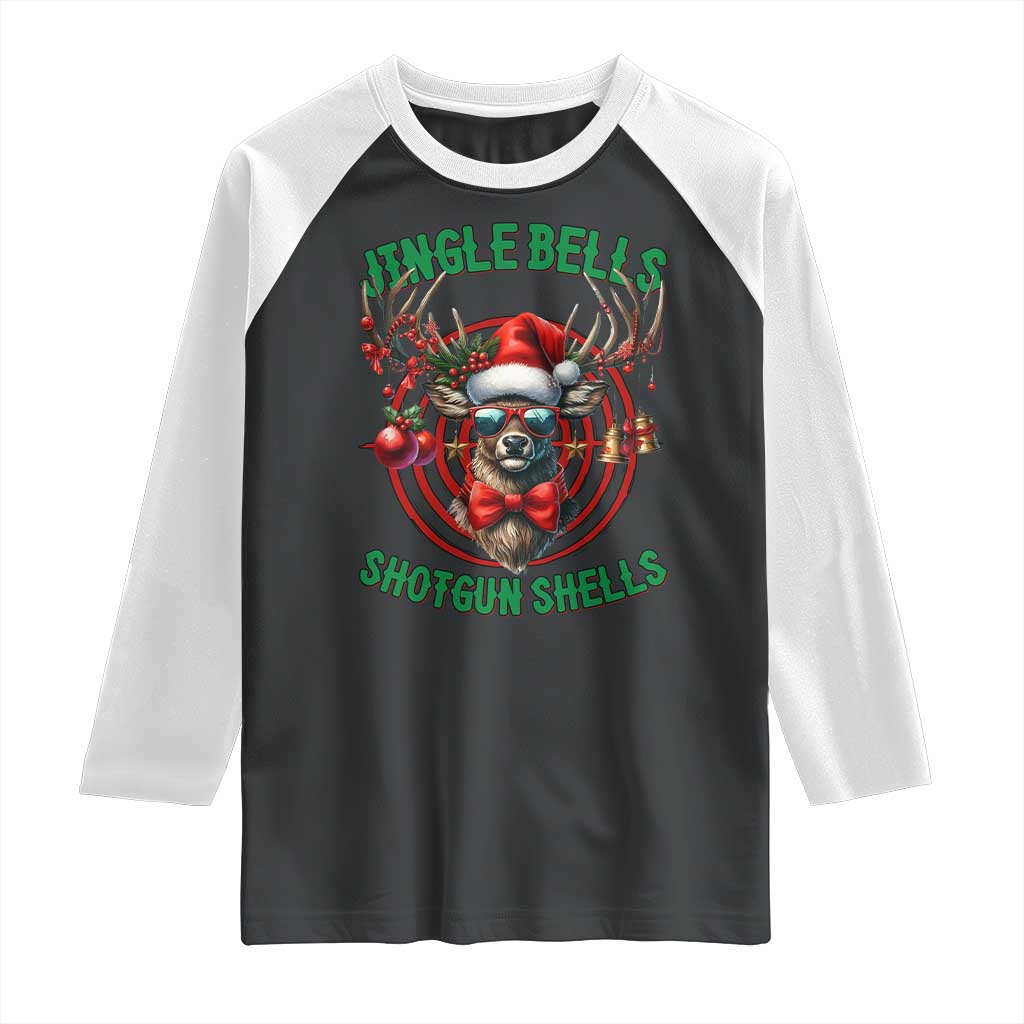 Funny Christmas Hunting Raglan Shirt Jingle Bells Shotgun Shells Santa Deer TS11 Black White Print Your Wear