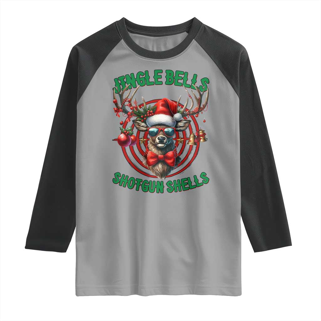 Funny Christmas Hunting Raglan Shirt Jingle Bells Shotgun Shells Santa Deer TS11 Sport Gray Black Print Your Wear