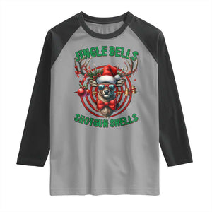 Funny Christmas Hunting Raglan Shirt Jingle Bells Shotgun Shells Santa Deer TS11 Sport Gray Black Print Your Wear