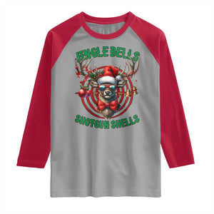 Funny Christmas Hunting Raglan Shirt Jingle Bells Shotgun Shells Santa Deer TS11 Sport Gray Red Print Your Wear