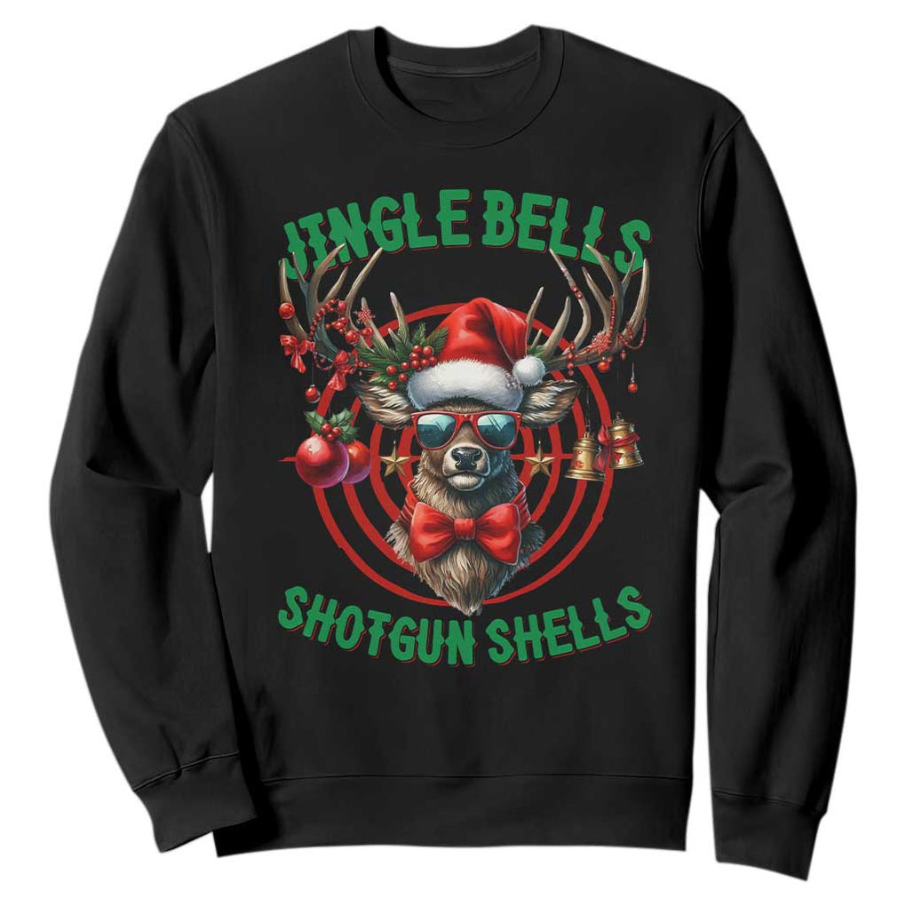 Funny Christmas Hunting Sweatshirt Jingle Bells Shotgun Shells Santa Deer TS11 Black Print Your Wear