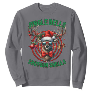 Funny Christmas Hunting Sweatshirt Jingle Bells Shotgun Shells Santa Deer TS11 Charcoal Print Your Wear