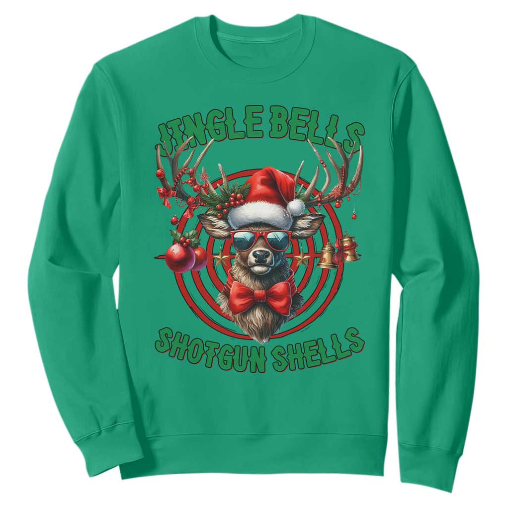 Funny Christmas Hunting Sweatshirt Jingle Bells Shotgun Shells Santa Deer TS11 Irish Green Print Your Wear