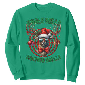 Funny Christmas Hunting Sweatshirt Jingle Bells Shotgun Shells Santa Deer TS11 Irish Green Print Your Wear