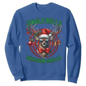 Funny Christmas Hunting Sweatshirt Jingle Bells Shotgun Shells Santa Deer TS11 Royal Blue Print Your Wear