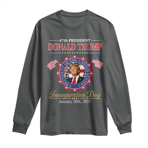 47th President Donald Trump Inauguration Day 2025 Memorabilia Long Sleeve Shirt TS11 Dark Heather Print Your Wear