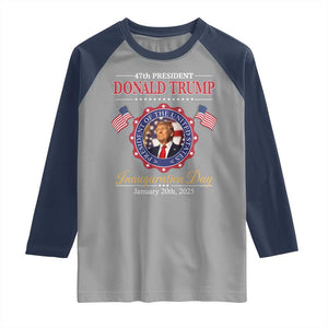 47th President Donald Trump Inauguration Day 2025 Memorabilia Raglan Shirt TS11 Sport Gray Navy Print Your Wear