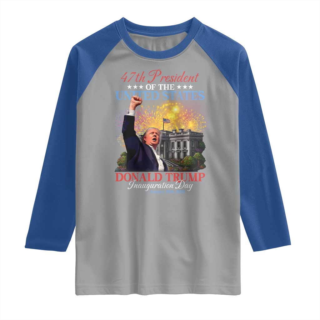 47th President Donald Trump Inauguration Day 2025 Raglan Shirt White House Fireworks American Flag Memorabilia TS11 Sport Gray Royal Print Your Wear