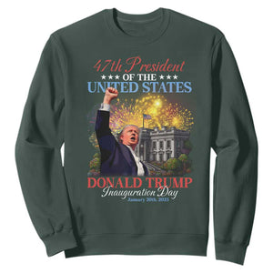 47th President Donald Trump Inauguration Day 2025 Sweatshirt White House Fireworks American Flag Memorabilia TS11 Dark Forest Green Print Your Wear