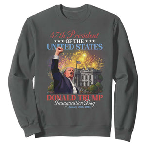 47th President Donald Trump Inauguration Day 2025 Sweatshirt White House Fireworks American Flag Memorabilia TS11 Dark Heather Print Your Wear