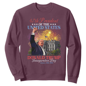 47th President Donald Trump Inauguration Day 2025 Sweatshirt White House Fireworks American Flag Memorabilia TS11 Maroon Print Your Wear