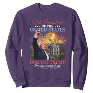 47th President Donald Trump Inauguration Day 2025 Sweatshirt White House Fireworks American Flag Memorabilia TS11 Purple Print Your Wear