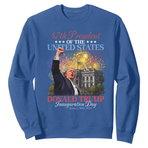 47th President Donald Trump Inauguration Day 2025 Sweatshirt White House Fireworks American Flag Memorabilia TS11 Royal Blue Print Your Wear