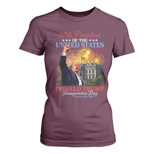47th President Donald Trump Inauguration Day 2025 T Shirt For Women White House Fireworks American Flag Memorabilia TS11 Maroon Print Your Wear