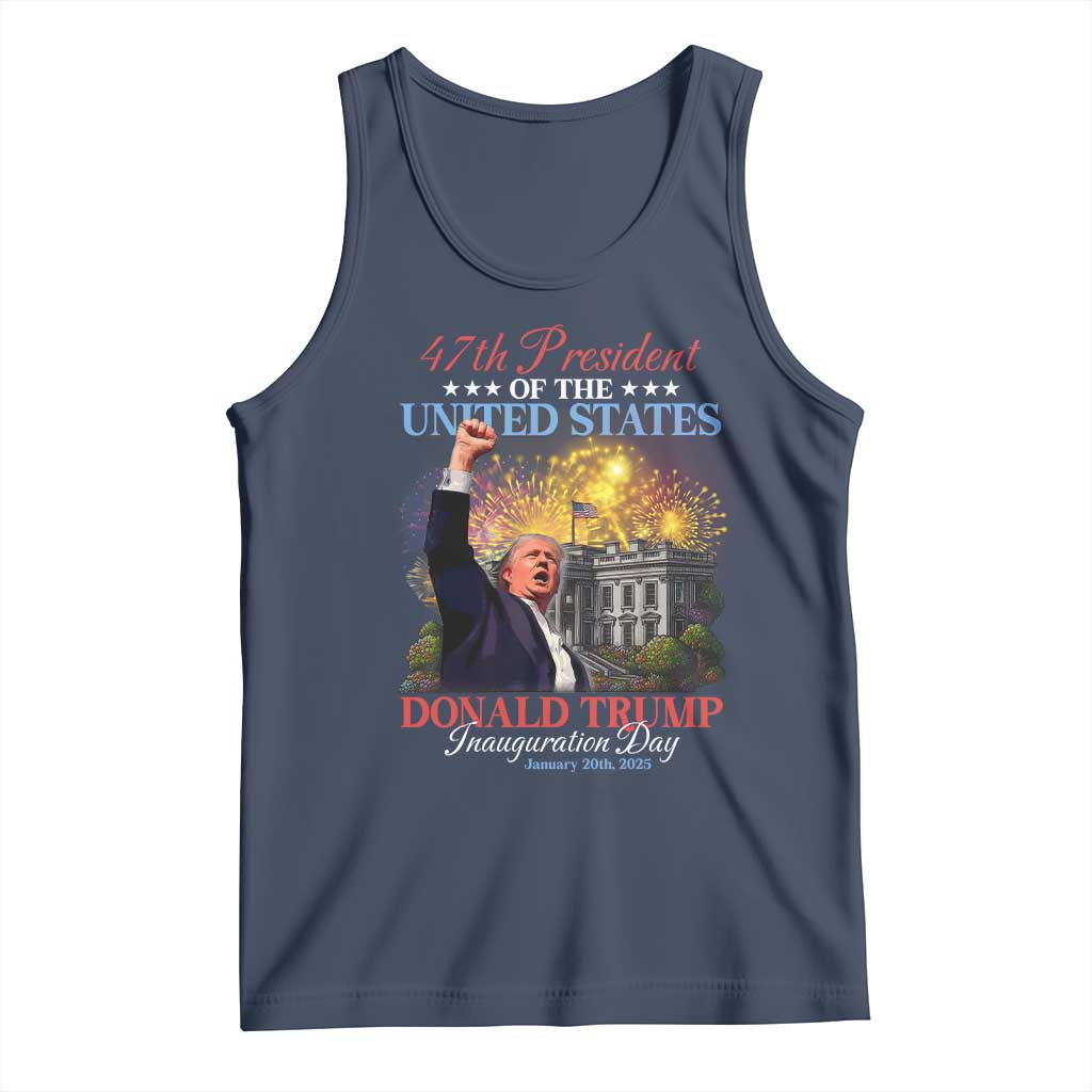 47th President Donald Trump Inauguration Day 2025 Tank Top White House Fireworks American Flag Memorabilia TS11 Navy Print Your Wear