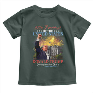 47th President Donald Trump Inauguration Day 2025 Toddler T Shirt White House Fireworks American Flag Memorabilia TS11 Dark Forest Green Print Your Wear