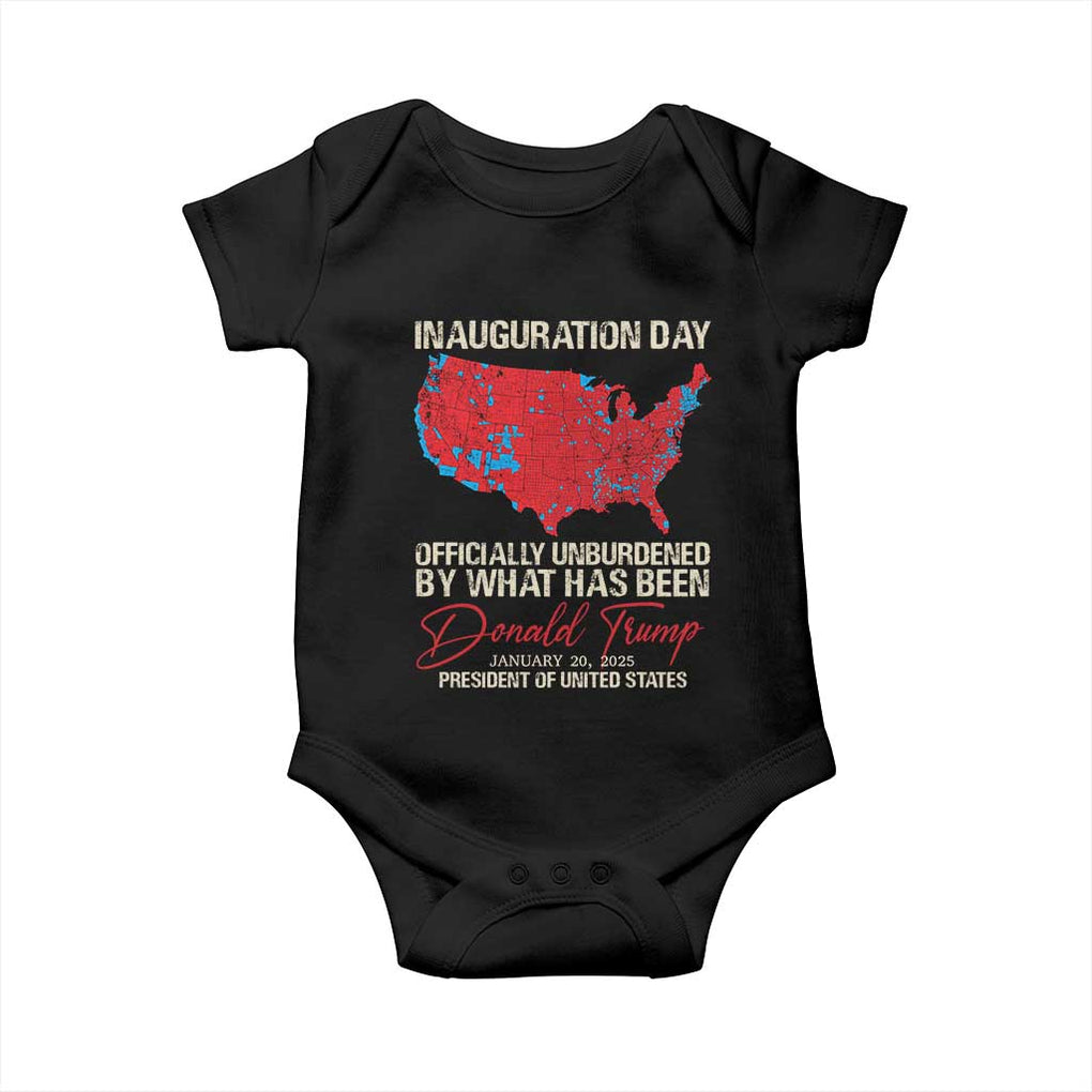 47th President Donald Trump Inauguration Day 2025 Baby Onesie Officially Unburdened By What Has Been American Maps TS11 Black Print Your Wear