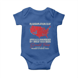 47th President Donald Trump Inauguration Day 2025 Baby Onesie Officially Unburdened By What Has Been American Maps TS11 Royal Blue Print Your Wear