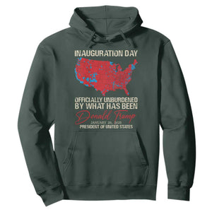 47th President Donald Trump Inauguration Day 2025 Hoodie Officially Unburdened By What Has Been American Maps TS11 Dark Forest Green Print Your Wear