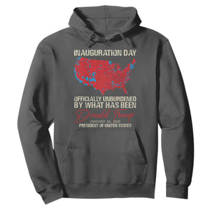 47th President Donald Trump Inauguration Day 2025 Hoodie Officially Unburdened By What Has Been American Maps TS11 Dark Heather Print Your Wear