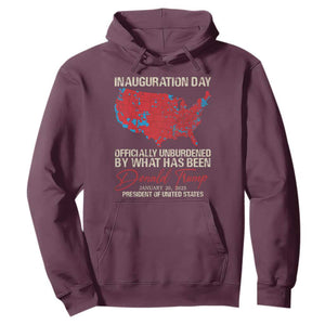 47th President Donald Trump Inauguration Day 2025 Hoodie Officially Unburdened By What Has Been American Maps TS11 Maroon Print Your Wear