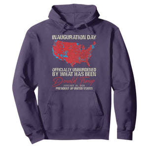 47th President Donald Trump Inauguration Day 2025 Hoodie Officially Unburdened By What Has Been American Maps TS11 Purple Print Your Wear