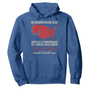 47th President Donald Trump Inauguration Day 2025 Hoodie Officially Unburdened By What Has Been American Maps TS11 Royal Blue Print Your Wear