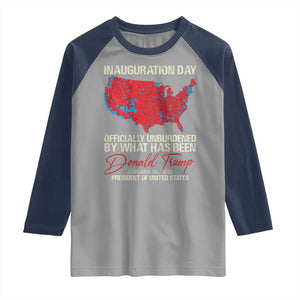 47th President Donald Trump Inauguration Day 2025 Raglan Shirt Officially Unburdened By What Has Been American Maps TS11 Sport Gray Navy Print Your Wear