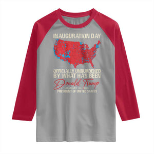 47th President Donald Trump Inauguration Day 2025 Raglan Shirt Officially Unburdened By What Has Been American Maps TS11 Sport Gray Red Print Your Wear
