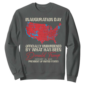 47th President Donald Trump Inauguration Day 2025 Sweatshirt Officially Unburdened By What Has Been American Maps TS11 Dark Heather Print Your Wear